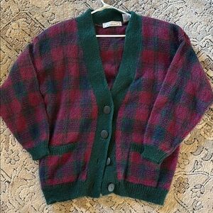 Vintage Plaid Wool Sweater - Green and Red